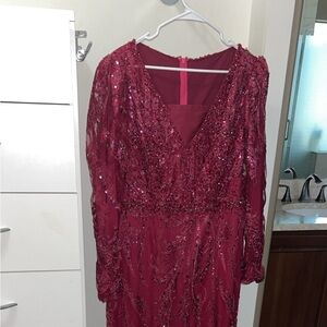 Mac Duggal Fuchsia Sequin Long Sleeve Dress